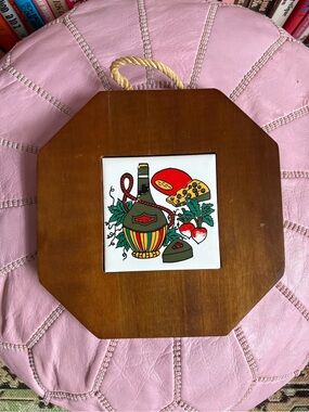 Wooden Wall Plaque with Colorful Ceramic Tile